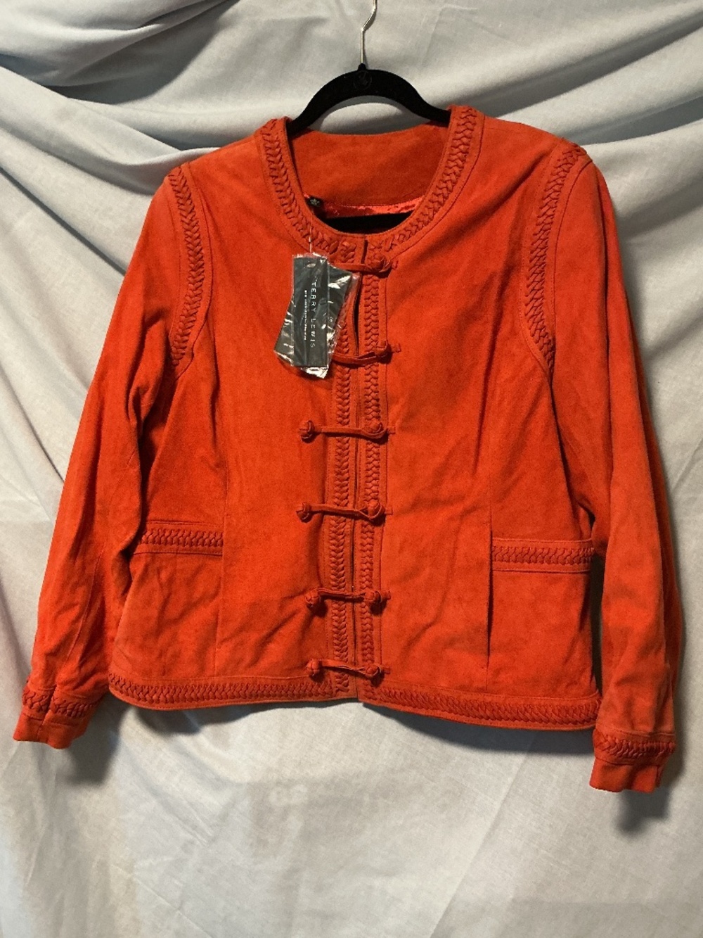 Vintage Terry Lewis Suede Leather Jacket Rust Dark Orange Women’s Large NWT